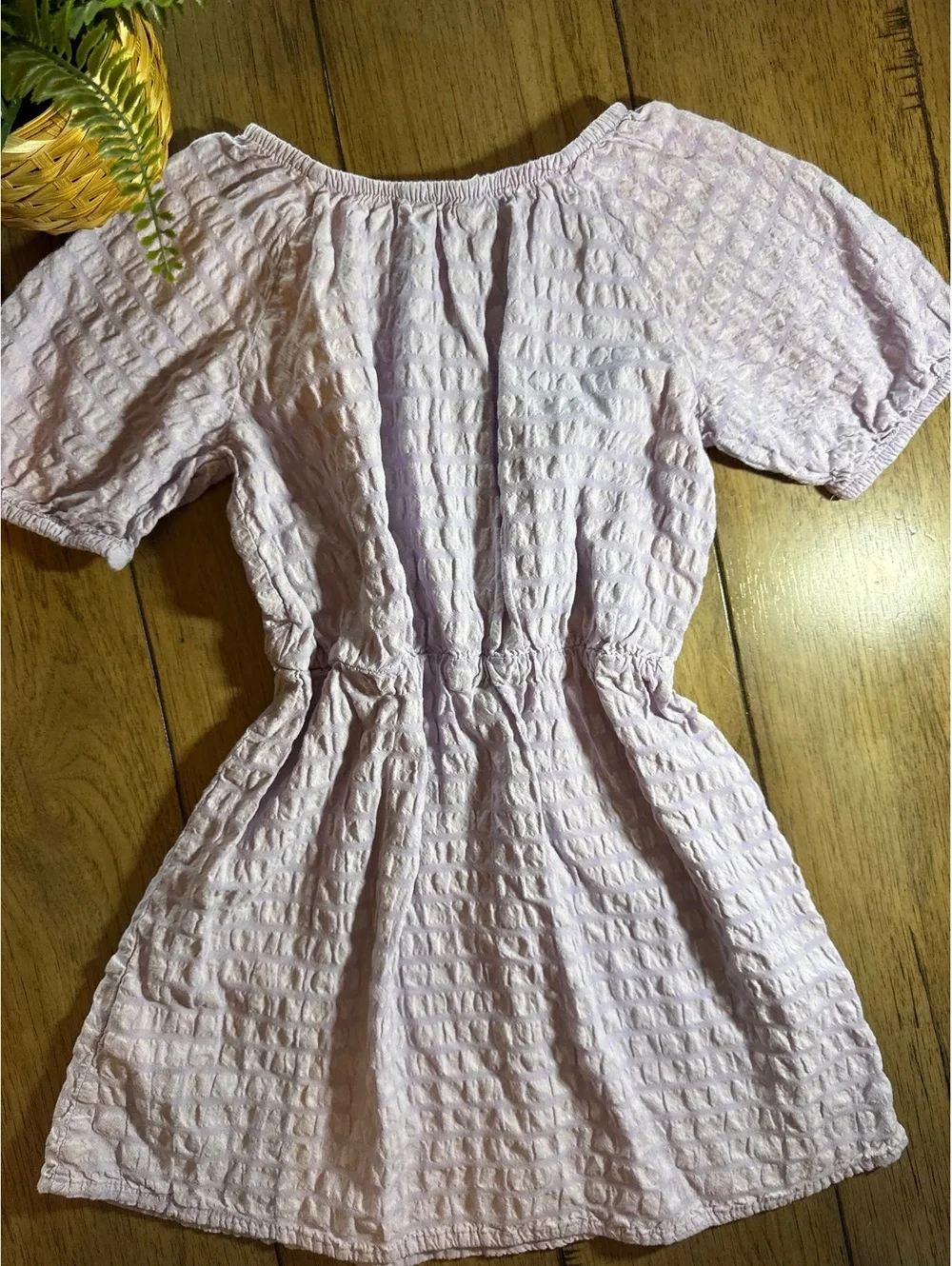 H&M Girls Lilac Textured Puff Sleeve Dress Size 6